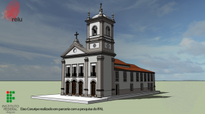 Desenho em 3D da Igreja em perspectiva vista do ângulo direito