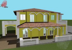 Desenho em 3D da residência Aluísio Nogueira vista de frente