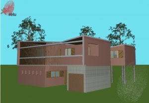 Desenho em 3D da antiga residência José Lyra com vista diagonal