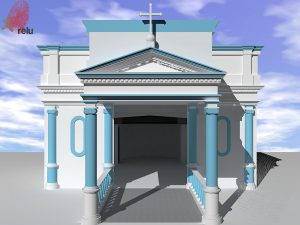 Desenho em 3D da Capela Cemitério São José vista de frente