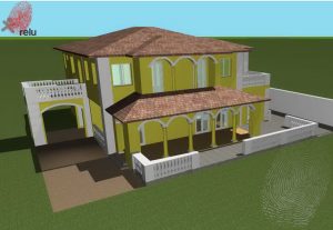 Desenho em 3D da residência Aluísio Nogueira com vista diagonal