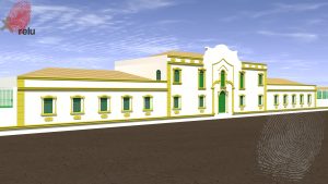 Desenho em 3D do Quartel visto do ângulo esquerdo