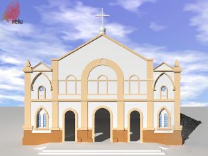 Desenho em 3D da igreja vista de frente