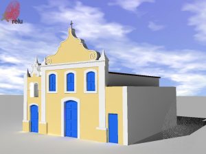 Desenho em 3D da igreja vista do ângulo direito