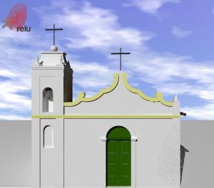 Desenho em 3D da Capela São Gonçalo vista de frente