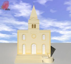 Desenho em 3D da Igreja Santa Terezinha vista de frente