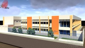 Desenho em 3D feito no computador da Residência Universitária de Alagoas vista de frente