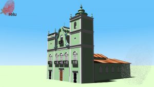 Desenho em 3D da Igreja Rosário dos Pretos vista de lado