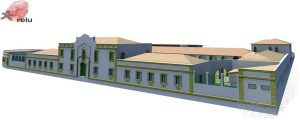 Desenho em 3D do Quartel visto do ângulo direito