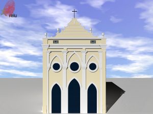 Desenho em 3D da capela vista de frente
