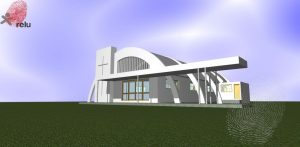 Desenho em 3D da capela vista do ângulo direito