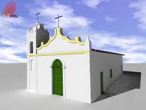 Desenho em 3D da Capela São Gonçalo vista do ângulo direito
