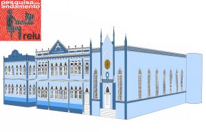 Desenho m 3D feito por computador do Colégio Santíssimo Sacramento vista do ângulo direito
