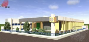 Desenho em 3D feito no computador da Residência Universitária de Alagoas vista do ângulo direito