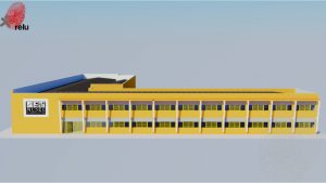 Desenho em 3D da faculdade vista de frente