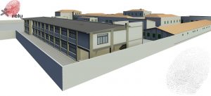 Desenho em 3D do Quartel visto na diagonal