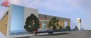 Desenho em 3D feito no computador da Residência Universitária de Alagoas vista de frente