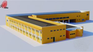 Desenho em 3D da faculdade inteira, vista de cima