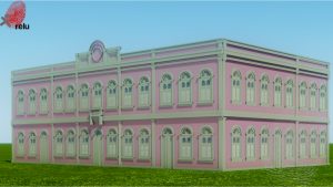 Desenho em 3D feito pelo computador da escola, vista do ângulo direito
